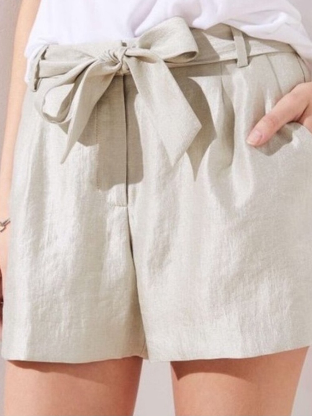 NWT LOFT Shimmer Gold Fluid Belted Tie Waist Shorts Size 10
